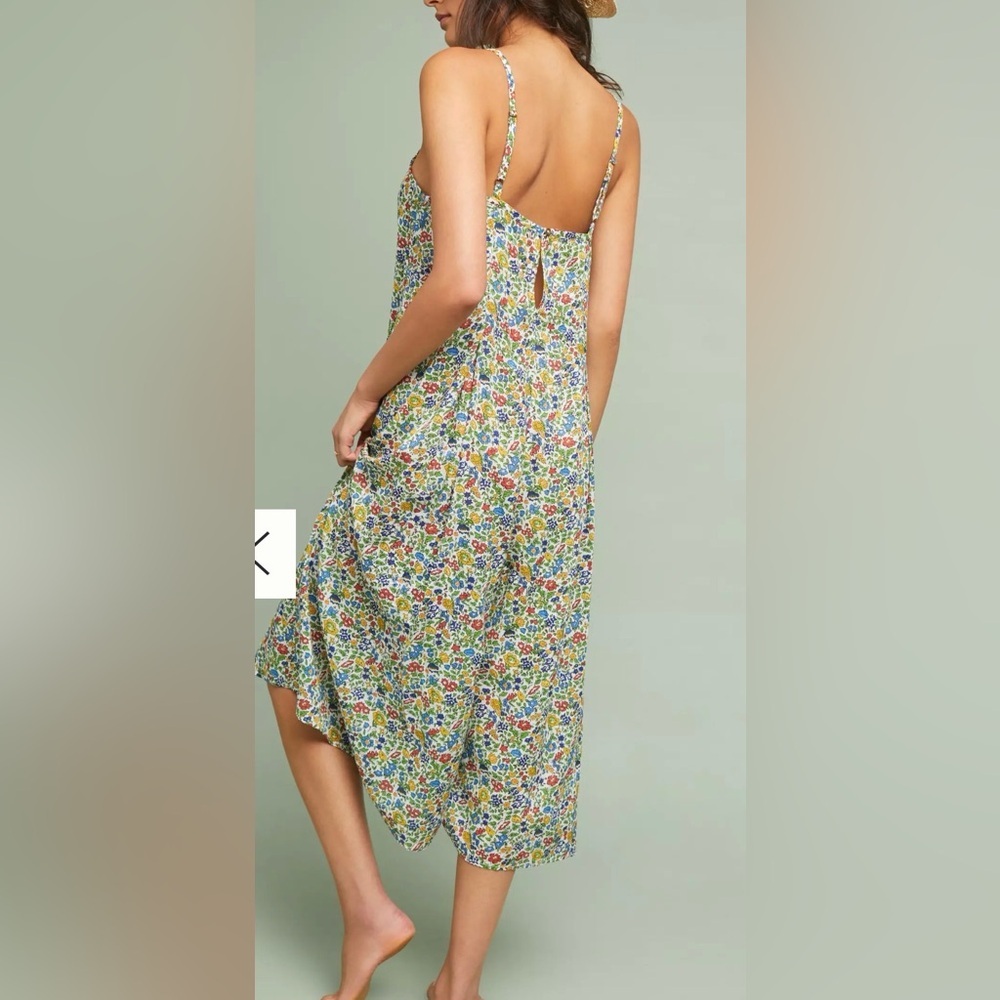 Anthropologie Multicolor Floral Midi Dress|Adjustable Straps|Flowy|Size L - Picture 3 of 8